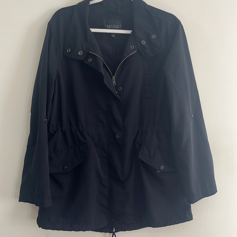 Sanctuary Black Utility Lightweight Jacket M Zip Snap Windbreaker‎ Anorak